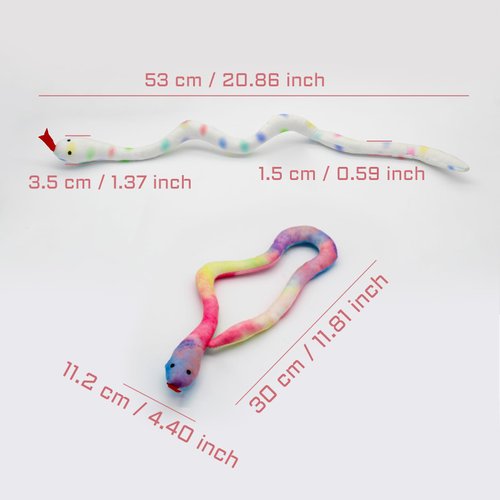Andiker 2PCS Snake Cat Toys, 23.6 Inches Long Realistic Snake Shape Cat Plush Toy with Bite-Resistant Fabric Interactive Cat Toy for Indoor Cats to Bite Chew Keep Teeth Clean (Rainbow)