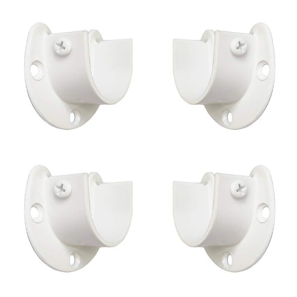 FYTRONDY White Edition Stainless Steel Closet Rod Bracket, U-Shaped Open Type Socket Bracket, Wardrobe Bracket, Shower Curtain Rod Pole End Supports Sockets Flange (1-1/4 INCH, 4 Pack)