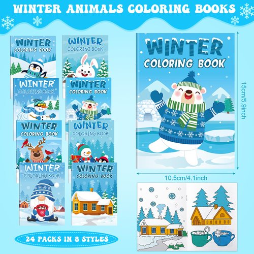 Funrous 24 Set Winter Coloring Books with Crayons Bulk Winter Christmas Party Favors Gifts Animals Penguin Polar Bear Snowman Activity Book Pages for Holiday Birthday Goodie Bags Fillers Prizes