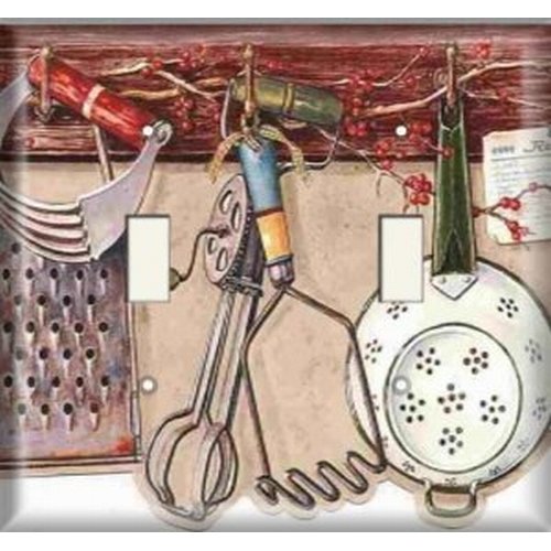 SnazzySwitch Kitchen Utensils Decorative Light Switch Cover - Double Toggle Wall Plate