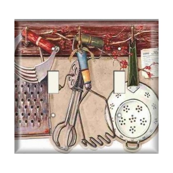 SnazzySwitch Kitchen Utensils Decorative Light Switch Cover - Double Toggle Wall Plate