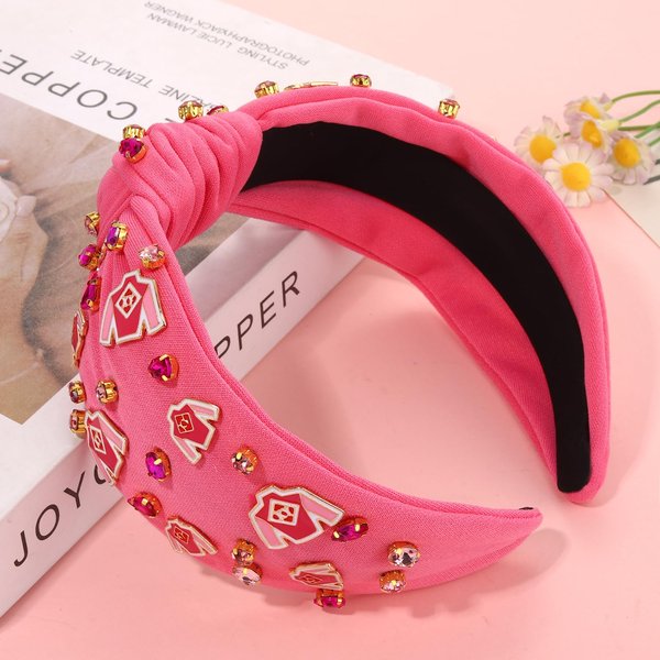 YAHPERN Derby Headbands Accessories Enamel Horseshoe Headband for Women Silks Riding Suit Headband Horse Race Day Headband Kentucky Derby Outfits Hair Accessories Party Favors (Pink)