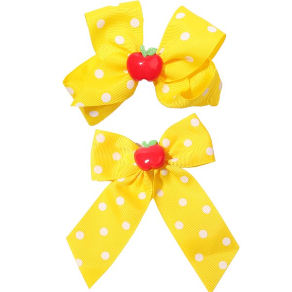 Back to School Hair Clips Cute Apple Yellow Bow Hair Clip for Girls White Wave Point Claw Clip Hair Accessories for Women Kids Claw Clips for Thick Thin Hair 2Pcs (Yellow)