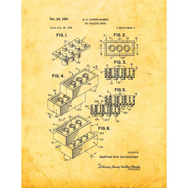 Building Block Toy Patent Print Golden Look (8.5" x 11") M10203
