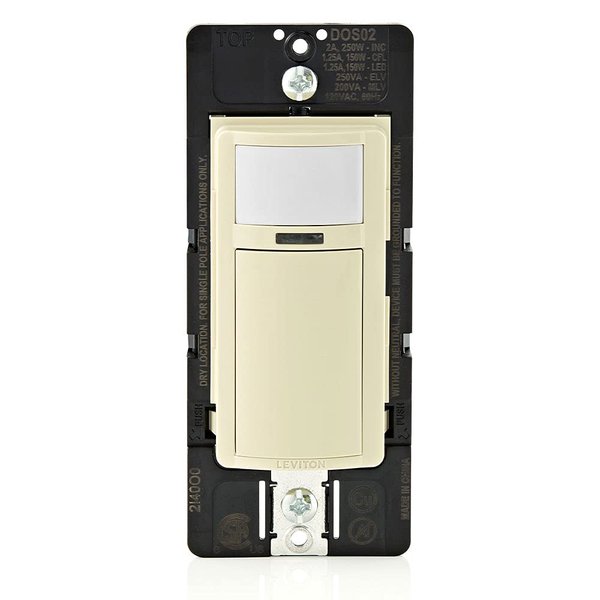 Leviton DOS02-1LI Motion Sensor Light Switch, Motion Activated, Auto-On/Auto-Off, 2A, No Neutral Wire Required, Single Pole, Ivory
