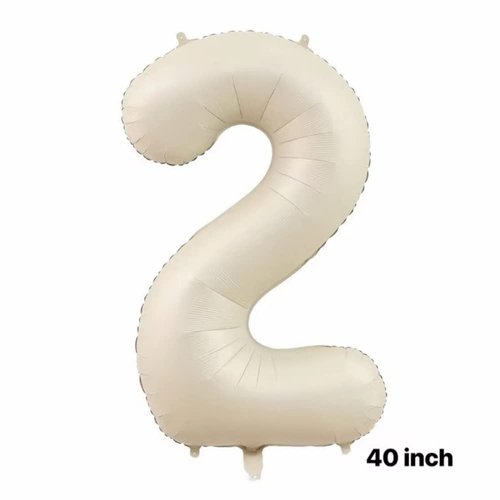 40-Inch Cream White Number 2 Crown Balloons Set, Number 2 Balloons White, 2nd Birthday Party Decorations. (Number 2)