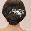 Kesvb Flower Bride Wedding Hair Comb Silver Pearl Bridal Side Comb Crystal Hair Piece Leaf Hair Accessories for Women and Girls