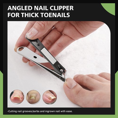 Slanted Curved Blade Ingrown Toenail Clippers for Thick Toenails, Angled Toe Nail Fingernail Cutter Trimmer for Seniors and Men - Black