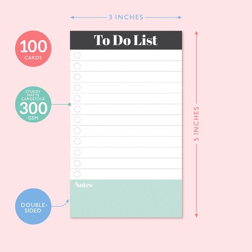 To-Do List Notepad Cards by Sweetzer & Orange -3"x5"- 100 Easy To Read Checklist Journal Notes, Double Sided Index Cards, Checklist for Daily Activities, Meal Planner and Grocery List's, Work Plan