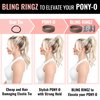 PONY-O and BLING RINGZ Set - Revolutionary Hair Tie Alternative Ponytail Holders - Brown Medium PONY-O with Stylish Silver Diamond BLING RINGZ