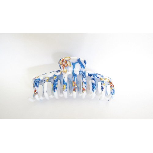 Generic White blue yellow floral hawaiian style hair claw clamp clip