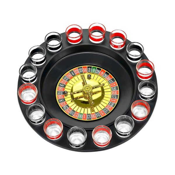 Bo Toys Drinking Game Glass Roulette - Drinking Game Set (2 Balls and 16 Glasses) Casino Style Drinking Game