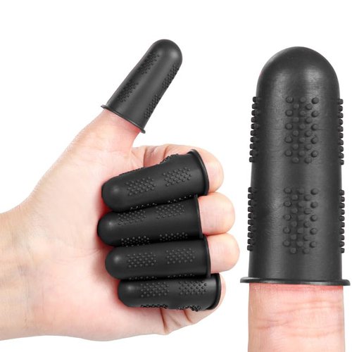 Finger Protectors,12 Pieces, Silicone Finger Protectors, 3 Sizes Rubber Fingers Thimble Protectors Guard Tips Caps Pads Cover for Hot Glue Gun | Embroidery | Sewing | Cutting| Sorting Task - Black