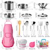 Tigerhu 26PCS Play Kitchen Accessories, Kitchen Pretend Play Cooking Toys w/ Stainless Steel Cookware, Apron & Chef Hat,Pots and Pans Set, Cutting Foods, Great Learning Gifts for Toddler & Boys Girls