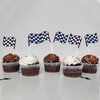 24Pcs Checkered Flag Cupcake Toppers,Glitter Race Car Cake Decorations, Black and White Racing Flags Cupcake Picks for Car Theme Party Supplies Baby Shower Kids Boys Birthday Party Supplies