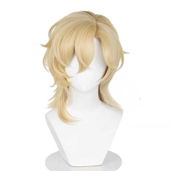PRIOUTZ Costume Wigs for HSR Aventurine Cosplay Wig 40cm Anime Party Blonde Side Part Synthetic Hair