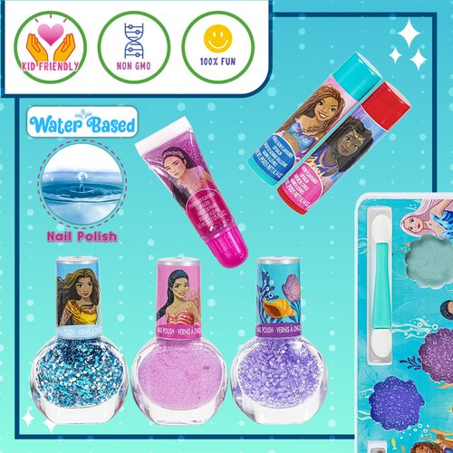 Little Mermaid Train Case Beauty Set, Kids Makeup Kit for Girls, Real Washable Toy Makeup Set, Play Makeup, Pretend Play, Party Favor, Birthday, Toys Ages 3 4 5 6 7 8 9 10 11 12