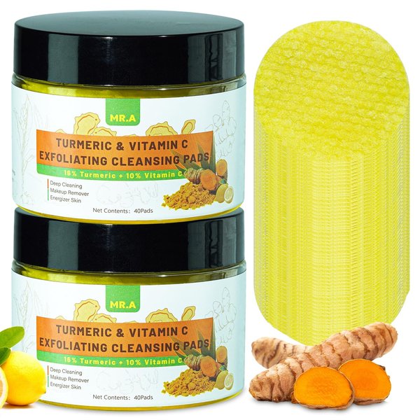 80pcs Turmeric Cleansing Pads for Face, Turmeric Cleansing Pads Face Exfoliating Pads with Vitamin C and B5, Turmeric Facial Scrub Pads Face Exfoliator, Tumeric Makeup Remover Wipes Pads