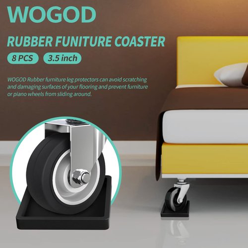 Rubber Furniture Cups Pads Non Slip 8 Pcs 3.5''Square Furniture Coasters Couch Bed Leg Protectors for Hardwood Floors