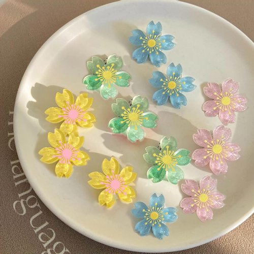 Paderison 12Pcs Small flower Hair Clips for Girls Mini CherryFlower Claw Clips for Thick Thin Hair Sparkling Cute Hair Barrettes for Sweet Girls Hair Accessories for Women Children