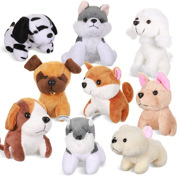 Aoriher 9 Pieces Christmas Mini Plush Dog Stuffed Animals Bulk Cute Soft Puppy Centerpieces Christmas Party Table Decoration for Birthday Gift Goodie Bag Stocking Filler(Sweet, No Lanyard Keychain)