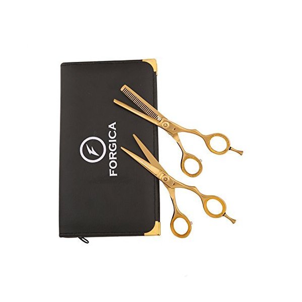 Hair Cutting Scissors For Barber Supplies With Barber Case, Hair Shear, Thinning Shears, Complete Hair Cutting Kit Barber scissors, Titanium Hair Shears With Fine Screw Adjustment By Forgica
