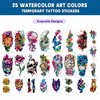 Aresvns 25 sheets Cute Watercolor Temporary Tattoo Long Lasting, 14 Sheets Roses Flower Butterfly Lion Fake Tattoos for Adults Shoulder Arm Hands, 11 Sheets Tiny tattoos