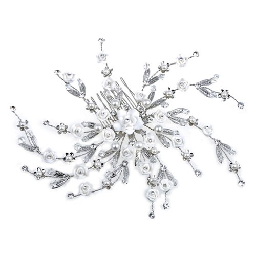 ALILANG Czech Crystal Rhinestone Flower Rosette Faux Pearl Pinwheel Hair Comb