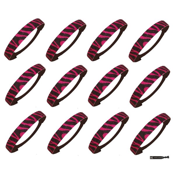 Kenz Laurenz 12 Pack Glitter Headbands Elastic Stretch Sparkly Fashion Headband for Teens Girls Women Softball Volleyball Basketball Sports Teams Set Hair Accessories Store (Zebra Pink Black)