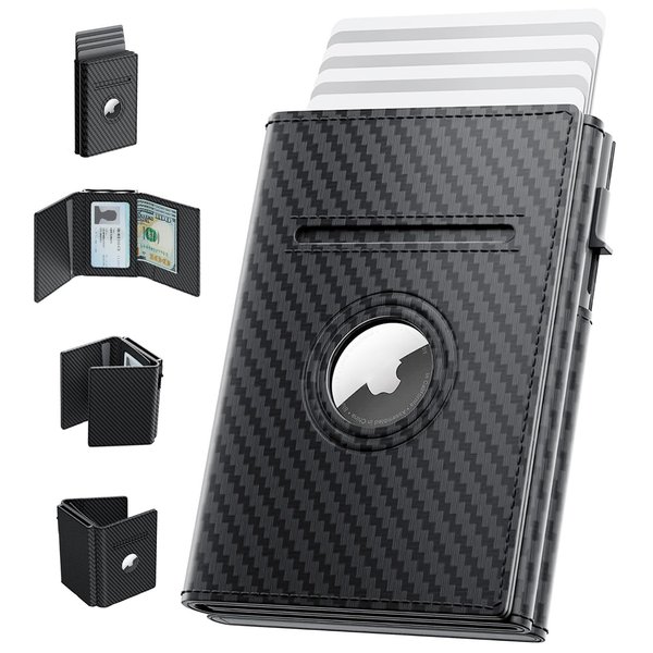 pocrsret Airtag Wallet for Men, Smart Air Tag Wallet with Airtag Holder, Mens Trifold Wallet for Apple Airtag, Leather Smart Wallet Men (Carbon Fiber)