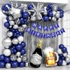 Blue and Silver Birthday Party Decorations, Blue Silver White Foil Balloons Happy Birthday Banner Fringe Curtains for 16th 18th 21st 24th 32th 40th 50th 60th Birthday Decorations for Men