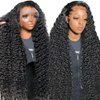 200% Density 13x6 Lace Front Wigs Human Hair Bleached Knots Glueless Deep Wave Lace Front Wigs Human Hair Pre Plucked HD Lace Bye Bye Knots Curly Human Hair Wigs for Black Women (Black, 30inch)