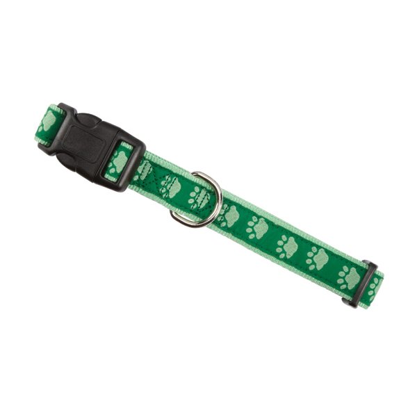 Guardian Gear Nylon Two-Tone Pawprint Dog Collar, Fits Necks 10" to 16", Green