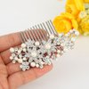 Beautyxyz Bridal Flowers Cream Simulated Pearl Clear Austrian Crystal Hair Comb #828