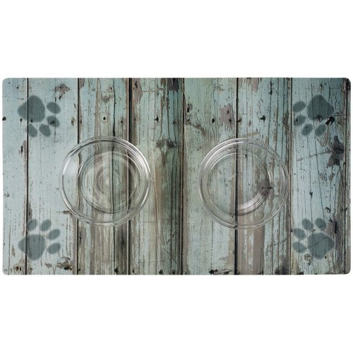 Drymate Pet Bowl Placemat, Dog & Cat Food Feeding Mat - Absorbent Fabric, Waterproof Backing, Slip-Resistant - Machine Washable/Durable (USA Made) (16” x 28”) (Distressed Wood Green)