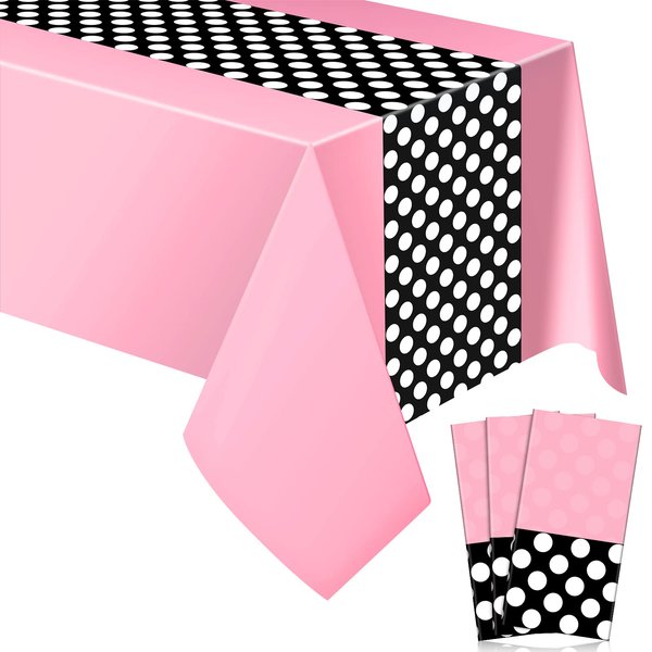 Irenare 3 Pcs Mouse Birthday Party Supplies Christmas Tablecloth Mouse Theme Baby Shower Decorations Plastic Table Cover Polka Dot Tablecloth Lady Bug Party Decorations, 54 x 108 Inch(Pink)