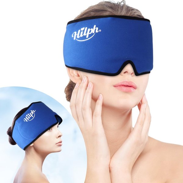 Hilph Headache Ice Pack Head Wrap for Migraine Relief, Reusable Migraine Cold Pack Hot Cold Compress for Headache Tension, Tired Eyes and Stress Relief (Blue)