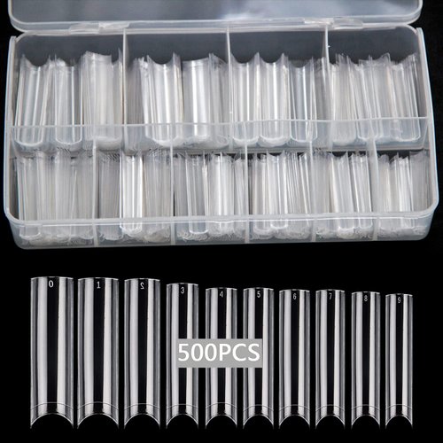 No C Curve Square Flat Nail Tips,SWETIDY 500Pcs XXL Extra Long Acrylic Clear Straight Tapered,Half Cover French Fake Nails for Nail Salon and DIY Nail Art 10 Sizes