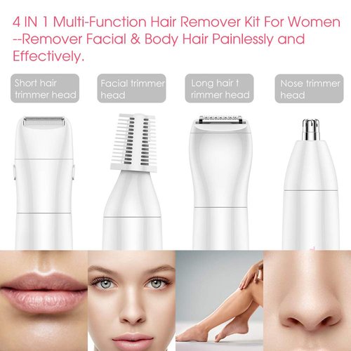 TOUCHBeauty 4 in 1 Electric Lady Shaver, Bikini Trimmer for Women, IPX6 Facial & Eyebrow Hair Trimmer with Case, Painless Body Shaver, Nose Hair Trimmer, Electric Shaver for Women
