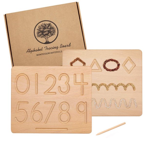 JETM·HH My First Learn to Write Wooden Number Tracing Board Preschool Handwriting Practice for Kids Age 3 4 5 Double-Sided Learning to Write ABC Educational Toy Game Fine Motor Montessori Gift