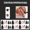 ANDGING Matte Black Press on Nails Almond Short Medium French Tip Fake Nails with Gold Line Design Acrylic Gel Glue on Nails for Wedding Birthday Manicure Stick on Nails with Glue False Nails LPP687