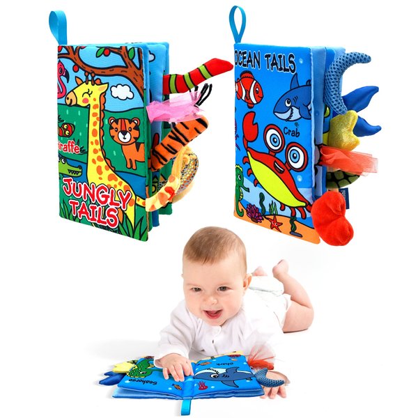 WESOTE Baby Cloth Books 2PCS High Contrast Sensory Crinkle Books for Babies Tummy Time Early Learning Infant Toys for 0-18 Months