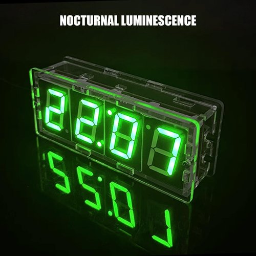 DIY Digital Clock Soldering Kit 4-Digit LED Display with Temperature Sensor, 12H/24H Alarm & Memory Function, STEM Electronics Project for Teens & Adults (Green)