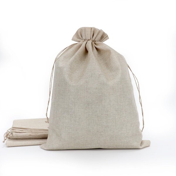 Tapleap Burlap Bags with Drawstring, 12 x 16 inches (Lot of 10) Burlap Favor Sacks for Wrapping Gifts, Birthday, Wedding, Halloween Party or Household Use(Original)