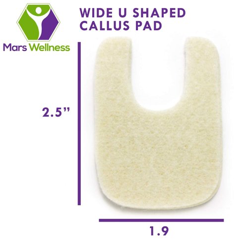 Wide U Shaped Felt Callus Horseshoe Pads - Adhesive Foot Pads That Protect Calluses from Rubbing On Shoes - 1/8" - 25 Pack