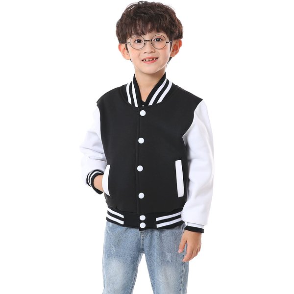NHUHEQ Baseball Jackets Boys Girls Fit Varsity Jacket Kids Warm Combed Cotton Fleece Jackets (Black,6Y)