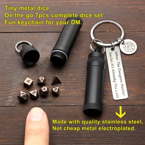 Haxtec Mini Dice Set Tiny Small Metal DND Dice Set Copper with Portable Keychain Dice Case Dungeons Master Gifts Metal Dice Set for Keychain DND Gift for DM