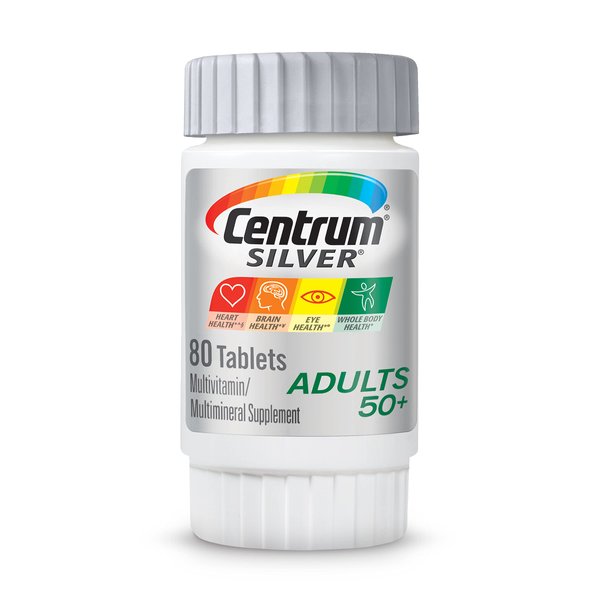 Centrum Silver Multivitamin for Adults 50 Plus, Multivitamin/Multimineral Supplement, Vitamin D3, B-Vitamins, Gluten Free, Non-GMO Ingredients, Supports Memory and Cognition in Older Adults - 80 Ct