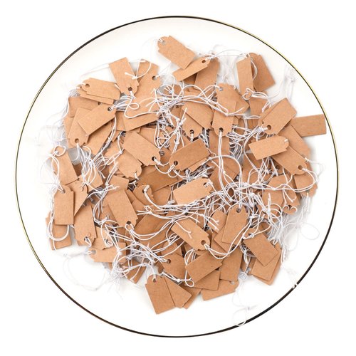 200 Pcs Price Tags, Small Tags with Elastic String, Jewelry Price Tags Writable Kraft Gift Tags for Clothes Jewelry (Brown,1.02×0.47inch)