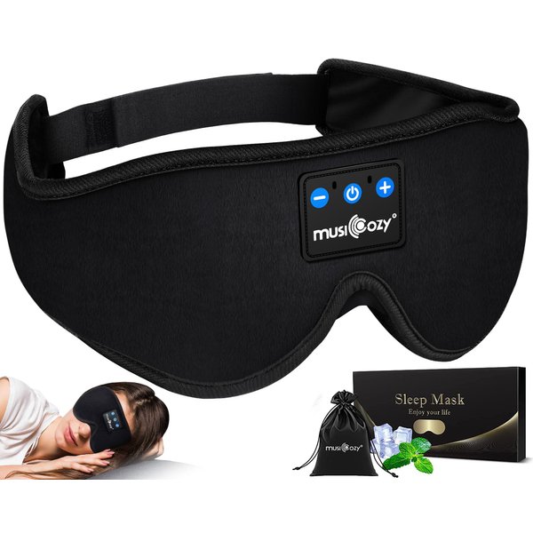 MUSICOZY Sleep Headphones, Bluetooth 5.2 Sleep Mask Headband Headphones Sleeping Eye Mask, Wireless Music Earbuds Earphones with HD Headphones Ultra-Thin Stereo Speakers for Side Sleepers Men Women